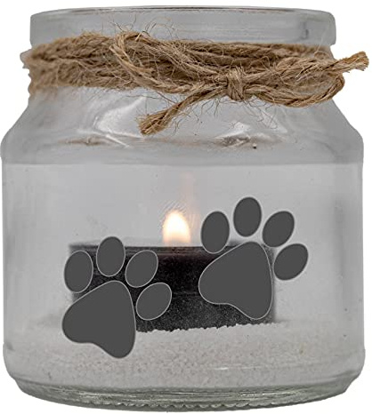 WB Wohn Trends Trauer-Windlicht Mit Teelicht und Sand - Tier-Pfoten Hund Katze Pfote, 8x7cm - Gedenk-Kerze Schwarz