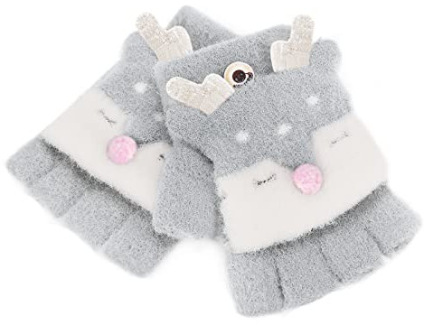 AfinderDE Kleinkinder Mädchen Jungen Fingerlose Handschuhe Halber Finger Fäustlinge Winter Kinderradhandschuhe Sport Halbfinger Handschuhe Strickhandschuhe mit Klappe für 1-4 Jahren