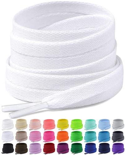 Puzeam 2 Pair Upgrade Tight Weave Flat Shoe Laces for Sneakers 28 Colors 5/16 Wide Replacement Shoelaces for Adults and Kids (Snow White, 100 cm)
