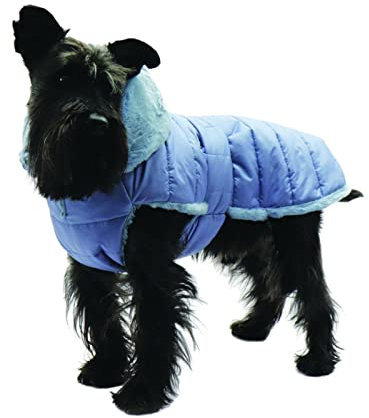 Fashion Dog Hunde-Steppmantel mit Kunstpelz-Futter - Azzurro - 39 cm