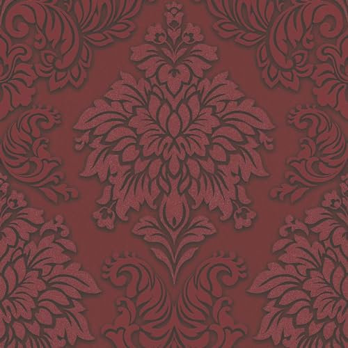 Baroque wallcovering Wall Profhome 368983-GU Non-Woven Wallpaper Slightly Textured Baroque Style Glittering red Silver Black 5.33 m2 (57 ft2)