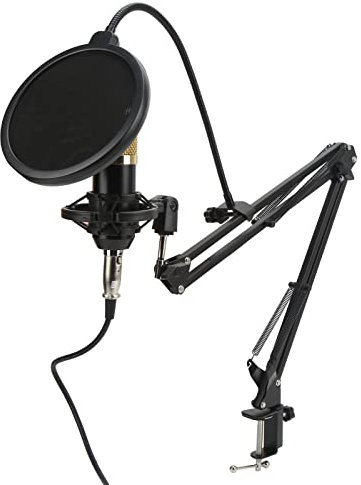 Bewinner Pacchetto Microfono a Condensatore, Kit Scheda Audio per Microfono Podcast, Microfono Cardioide da Studio con Staffa a Braccio Pieghevole per la Registrazione di Giochi in Streaming Live