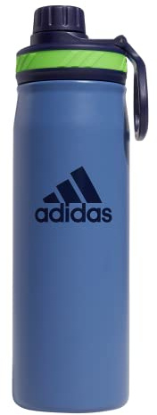 Adidas 20 oz Stainless Steel Water Bottle, Insulated Double-Walled 18/8 Metal, Men, Women, Girls and Boys, Crew Blue/Dark Blue/Lucid Lime Green, 20 Ounces