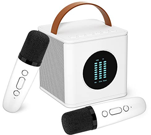 BOANOK Karaoke Maschine Kinder Kabellos, Kinder Mikrofon Karaoke Spielzeug,Tragbarer Karaoke Mikrofon mit Lautsprecher, Bluetooth Karaoke Maschine mit 2 Mikrofonen für Zuhause Party（Weiß)