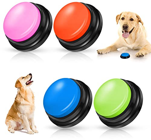 REAQUE Buzzer with Recording Function, Pack of 4 Buzzers with Sound, Sound Button for Dogs, Buzzer with Recording Function for Interacting with Dogs (4 Stück)