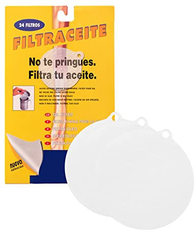BRICOMIRAS - Filtro olio da cucina | diametro 8,5 cm, ideale per oli e grassi, confezione economica da 24 pezzi, facile da usare, igienico, 24 pezzi, materiale teak.
