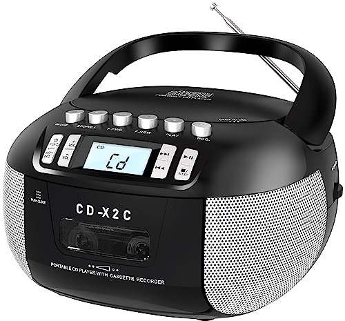 Sunoony CD and Cassette Player Combo, Boombox CD Player Portable with AM/FM Radio, Tape Recording, Stereo Sound, AC/DC Powered, AUX/Headphone Jack, Sleep Timer for Home, Senior, Child
