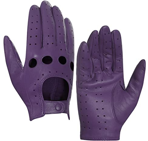 Harssidanzar Damen Lederfahrhandschuhe Autofahrhandschuhe dünnes Lammfell Sommer Lederfahrhandschuhe ungefüttert Damen Lederhandschuhe GL009EUA,Violett,Größe L