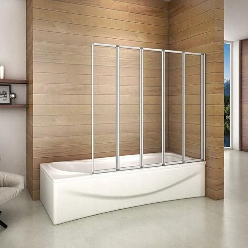 BADLAND Duschwand für Badewanne 120x140 Badewannenabtrennung 5-teilig Idea Gehärtetes Glas 5mm