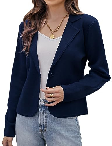GRACE KARIN Womens Blazer for Work Casual Lightweight Casual Cropped Blazer Shrug Sweater Short Jacket Navy Blue XL
