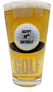 solo-pro master your game Birthday Celebration Pint Glass Unique Novelty Design Real Golf Ball Embedded Gift Dad Him Her (50TH)