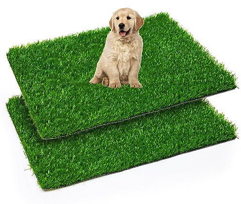Artificial Pet Pee Grass Mat for Puppy, Pet Turf Fake Grass Replacement Pad for Dog Potty Training, Indoor and Outdoor - Set of 2 (46 x 58.5cm)