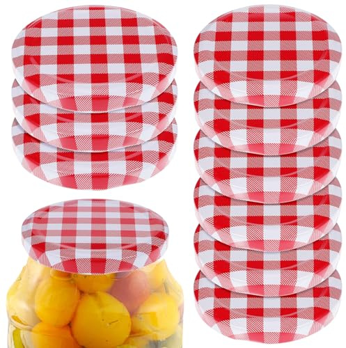 Kichvoe Jar Lids Set of 12 63 Mm and 70 Mm Mason Jar Lids Red Plaid Canning Lids for Wide Mouth Jars Drinking Lid Tight Seal for Food Storage