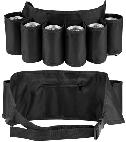 Biergürtel, Bierholster für 6 Bierflaschen oder Dosen, Portable Klopfer Gürtel, Verstellbarer Bierhalter Schnapsgürtel für Camping, Festival, JGA's, Männer Karneval Party