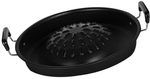ABOOFAN Thai Korean BBQ Grill Pan, 35cm Iron Barbecue Grill Toppers Camping Round BBQ Pan for Shabu Vegetable Egg Pork Beef Meat Garlic Korean Cookware Gifts