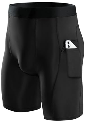 Niksa Lot de 3 Shorts de Compression pour Hommes Short de Compression à Séchage Rapide et Respirant Short de Sport Ajusté avec Poches pour Téléphone Portable Short de Course Basique pour Le Cyclisme