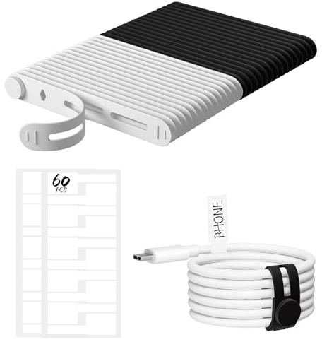 30 Stück Silicone Kabelbinder mit 60 Stück Netzwerkkabel Beschriftung | Wiederverschließbar Kabelbinder für Kabelmanagement Cable Organizer Kabelsortierer (8cm,Schwarz & Weiß)