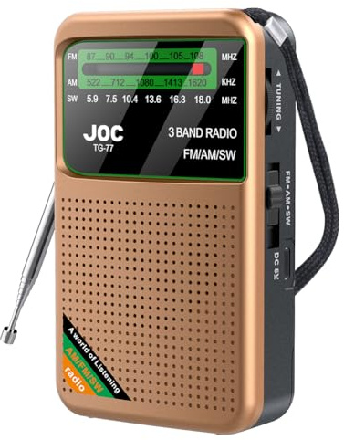 JUCHRZEY Mini Radio portátil de Banda Completa Radio FM Am SW Mejor recepción Radios de Bolsillo de Emergencia Altavoz Incorporado Soporte de radios Transistor Búsqueda automática Tipo C Recar