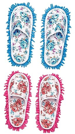 GARVALON 2paires Lot de Nettoyage pour Sols Chenille Chaussures Amovibles Plumeaux Pantoufles De Nettoyage De Sol pour Maison