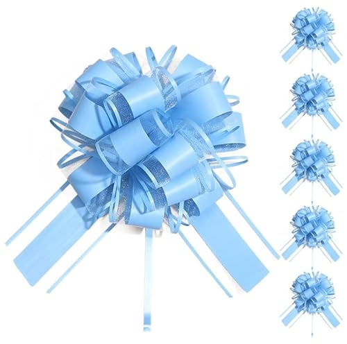 Monqueen 6 PCS Pull Bows for Gift Wrapping 6″ Wrap Gift Bows Bow for Gifts Baskets Ribbon Birthday Bows for Gift Wrapping Bows Supplies Pull String Bows for Christmas Tree Gift Cabinet Bows (blue)