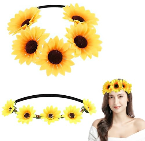 Sonnenblume Haarreif 2 Stück Sonnenblumen Haarband Blumen Haarschmuck Gelb Stirnband Blumen für Damen Mädchen Karneval, Party, Geburtstag (B)