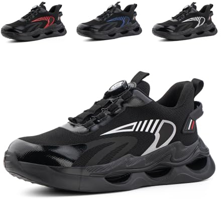 Loiston Sicherheitsschuhe Herren Arbeitsschuhe Damen Leicht Stahlkappenschuhe S3 S2 S1 Atmungsaktiv Schutzschuhe mit Drehknopf Schwarz Gr.43