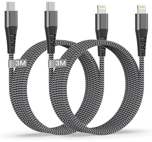 Cavo USB C Lightning 3M 2Pezzi [Certificato Apple MFi] Cavetto iPhone, Cavo iPhone USB C Cavo USB Type-C Nylon Cavo Ricarica Rapida Type C Filo Caricatore per iPhone 14 13 12 11 Pro Max/Mini/XS/XR/8