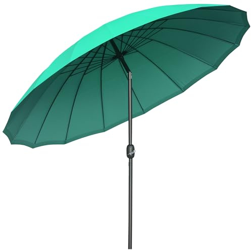 Outsunny Terrassenschirm für den Außenbereich, Ø 250 cm, Sonnenschirm mit Neigungswinkel, 18 Stangen und Kurbel, wasserdicht, Sonnenschirm für Patio, Terrasse, grün, 250x250x240 cm
