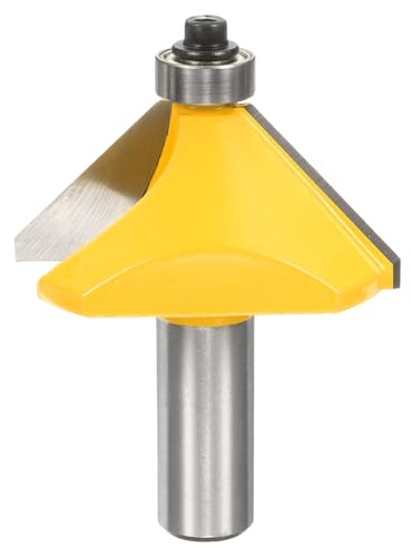 sourcing map 45 Grad Fasenfräser Bit 1/2 Zoll Schaft 1/2 Zoll Schneidkante Hartmetallspitze mit Lager für Holzbearbeitung Fräser Werkzeug Gelb