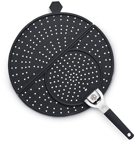 HexClad Grease Splatter Screen for Frying and Searing, Fits HexClad’s 10 and 12-inch Pans, Dishwasher-Safe, Folding Design, Heat-Safe to 480°F, Stay-Cool Locking Handle, Silicone and Stainless Steel