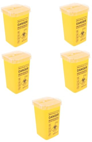 CALLARON 5 Barriles Para Desechos Médicos Contenedor De Viaje Para Agujas Contenedor Pequeño Para Desechos De Uso Doméstico Contenedor Para Objetos Afilados Cubo Pequeño Amarillo De