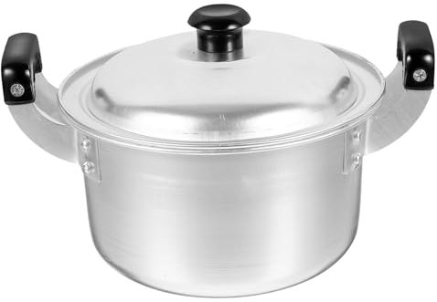 LIFKOME Pentola per Ramen in Alluminio Piccolo Diametro 16 Cm con Doppio Manico e Coperchio, Pentola per Noodles Istantanei Leggera e Portatile, Adatta per Campeggio e Viaggi