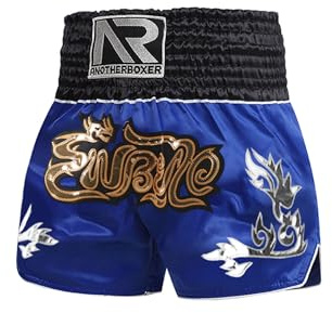 Mufeng Kids Boys Muay Thai Shorts Boxing Trunks Metallic Embroidery Boxer Kickboxing MMA Shorts B Blue 8-12 Years