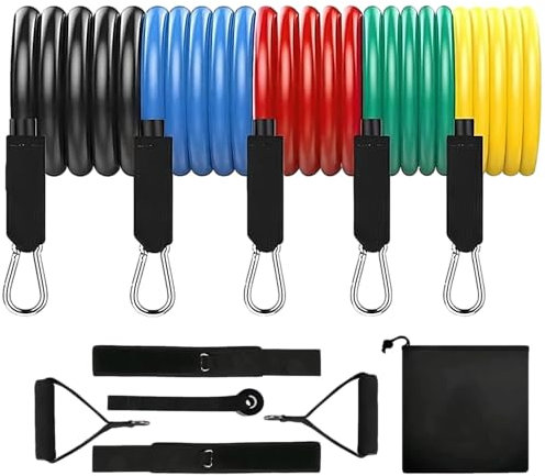 Hulser TPE Fitnessbänder Set – 120 cm – 12-teilig – 4 bis 23 kg – Fitnessband mit Griffen, Fußschlaufen & Türanker – Trainingsanleitung – Widerstandsbänder – Powerband