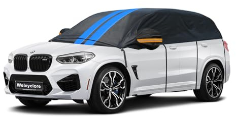 Weleyclore Half Top Car Cover Waterproof All Weather, Universal Outdoor Car Roof Cover for Ice and Snow, Side/Rear Window Frost Protection, SUV YM (Up To 460 cm)