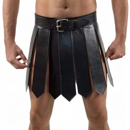 RUIXIA Jupe de Gladiateur Armure de Cuisse Médiévale en Faux Cuir avec Ceinture Costume de Gladiateur Jupe Rétro Viking Romaine pour Homme pour Halloween Déguisement Carnaval Soirée à Thème