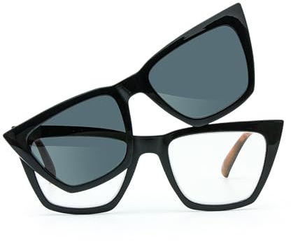 TranStep 2-in-1 magnetische Lesebrille mit aufsteckbaren Sonnenbrillengläsern Farbtöne Anti-UV Smart-Click (Schildpatt & schwarz, 2.0)