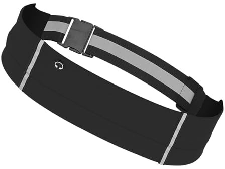 Reflektierender Laufgürtel, Handyhalterung, Sport-Bauchtasche, wasserabweisend, Hüfttaschen, elastisches Pack für Radfahren, Wandern, mit Flaschenhalter, Tasche zum Wandern, Farbe: Schwarz