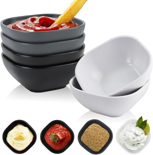 Wrova Reusable Dipping Bowls 5 OZ - Set of 6 Unbreakable Plastic Mini Bowls Microwave and Dishwasher Safe Dipping Bowls for Dessert, Soy Sauce Dish, Ketchup, Condiment - Greystone