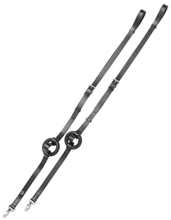 4Horses Ausbinder mit Gummiring, verstellbare Hilfszügel aus Leder mit elastischer Anlehnung, Karabiner und flexiblem Einsatz