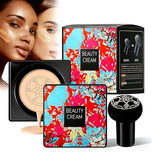 Mushroom Head Air Cushion CC Cream,BB Cream Base de Maquillaje Natural 02,Base Líquida Hidratante Waterproof de Larga Duración con Corrector y Control de Aceite