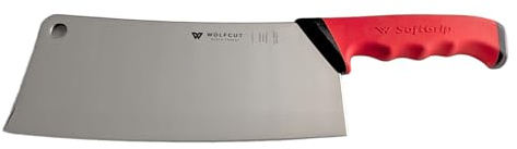 Wolfcut RED Serie - Hackmesser 24 cm Klinge, rot-schwarzem rutschfestem Griff,Premium Profi Qualität für Metzger, Fleischer und Hausschlachter