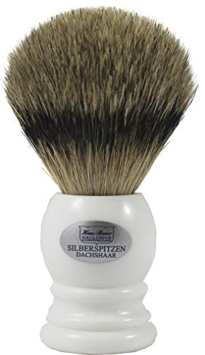 Hans Baier Exclusive Rasierpinsel Echt Silberspitz Dachshaar - Griff weiß Größe 1, 46 g