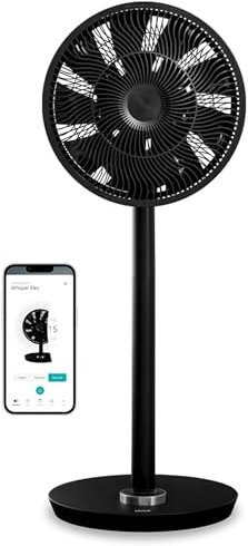Duux Whisper Flex Smart Standventilator - Steuerung per Fernbedienung & Smartphone - Höhenverstellbar 51-88cm - Leiser Ventilator mit Nachtmodus und Timer - Energieeffizient 2W, Ohne Akku Schwarz