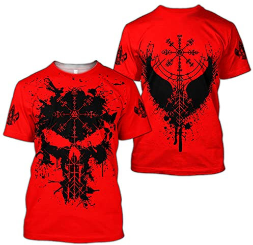 BBYOUTH 3D Wikinger Herren T-Shirt, Odin Myth Thor Hammer Tattoo Kunst Ultradünnes Sommer Paare Kurzarm Vikings Fanartikel (11 USA Größe),Helm of awe,4XL