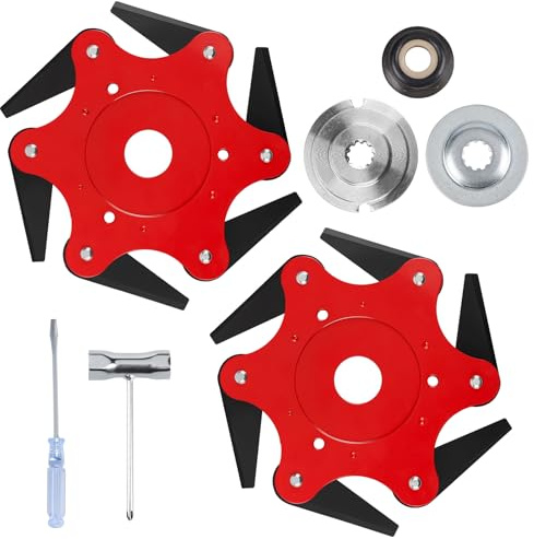Refitial 2PCS 6 Steel Razors Universal Weed Eater Head with Adapter Kit, 65Mn Manganese Steel Wire Grass Trimmer Head, Weed Wacker Blades Replacement for String Trimmers, Brush Cutter & Lawn Mower