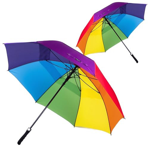 Parquet Regenbogen Regenschirm, extra starker Golfschirm – Automatik öffnen, winddicht, extra stark & groß für 2 Personen, 2 Stück