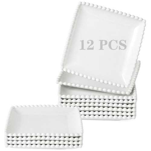 OMAYKEY 6 Inch Ceramic Square Appetizer Plates, Small Salad Plate Set, 12P