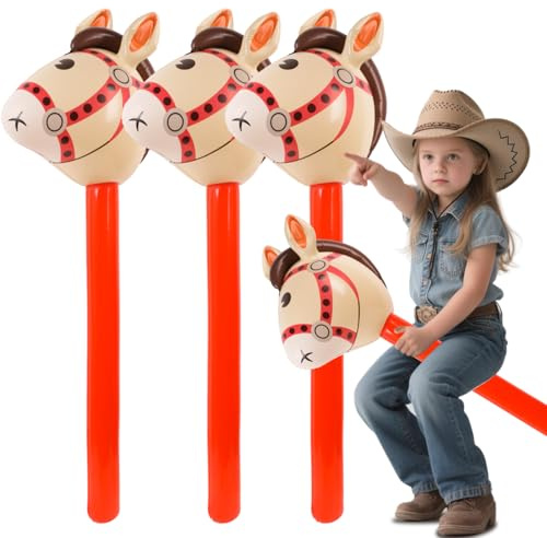 RNHDLY Aufblasbares Pferd 3 Stück Aufblasbares Stabpferd, Steckenpferd Kinder, Aufblasbare Pferdekopfstäbe Aufblasbare Party Props für Pferde-Motto-Geburtstagsfeier, Dekoration, Requisiten