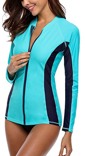 Charmo Rash Vest Women UPF 50+ Long Sleeve Zipper Swim Top | Quick Dry, Sun Protection, Front Zip, Breathable, Water Sports